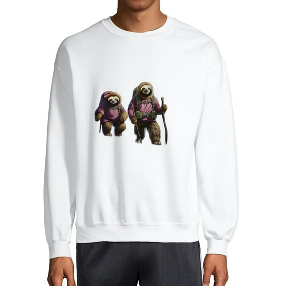 FLORID Men's Round Neck Sweatshirt White Sloth Hiking Team Sweatshirt White
