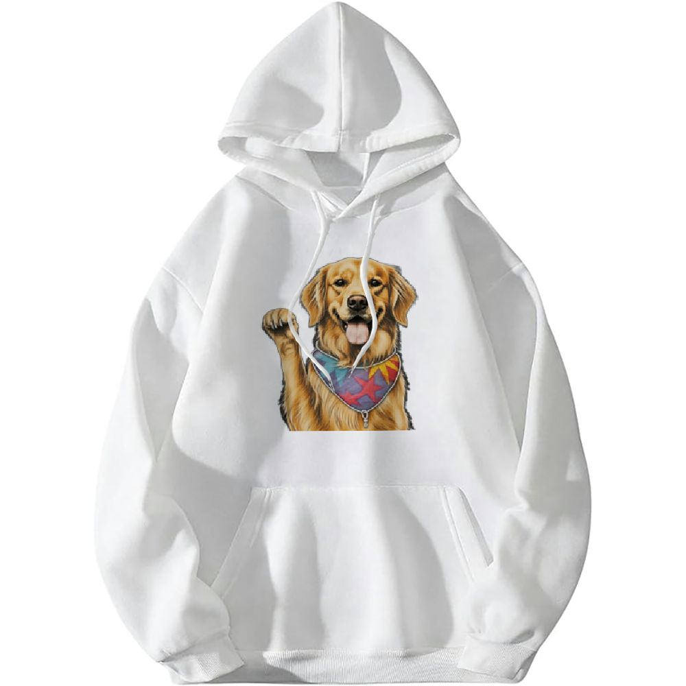 FLORID Peace Love Golden Tie Dye Rainbow Dog Lover Thrasher Hoodie White