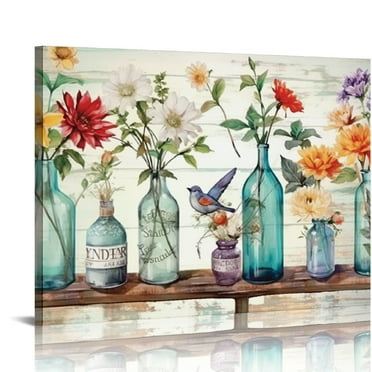 FLORID  Rustic Farmhouse Bathroom Decor Wall Art Flowers Floral Butterfly Pictures for Motivational Quotes Canvas Print Painting Modern Framed Artwork Living Room Bedroom Ready to Hang