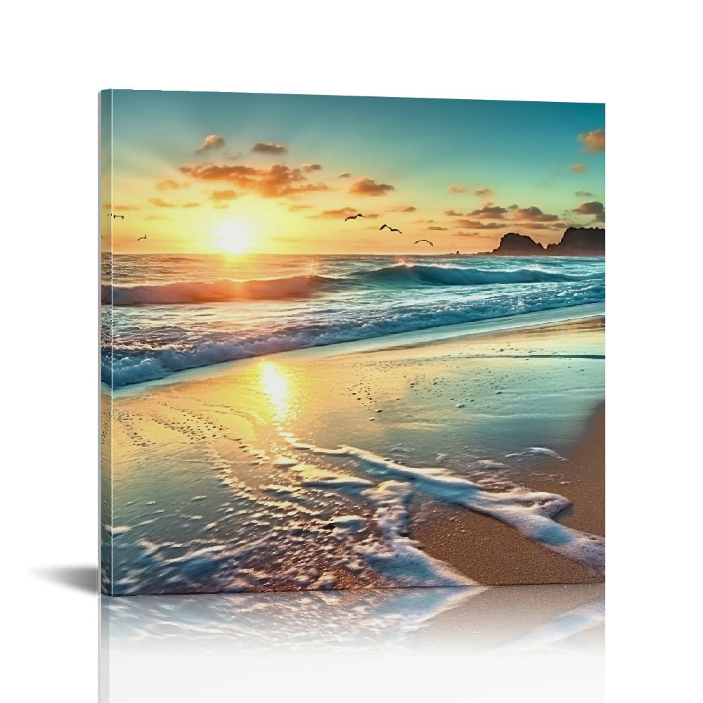 Florid square decorative painting 16x16in beach pictures wall art for