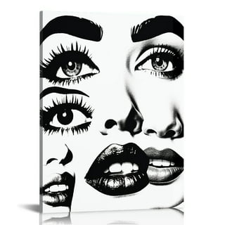 Rubeoxn Vintage Funky Black And White Canvas Wall Art 70s Quirky Girly Eyes  Lips Room Aesthetics Poster Preppy Aesthetic Abstract Prints Trendy