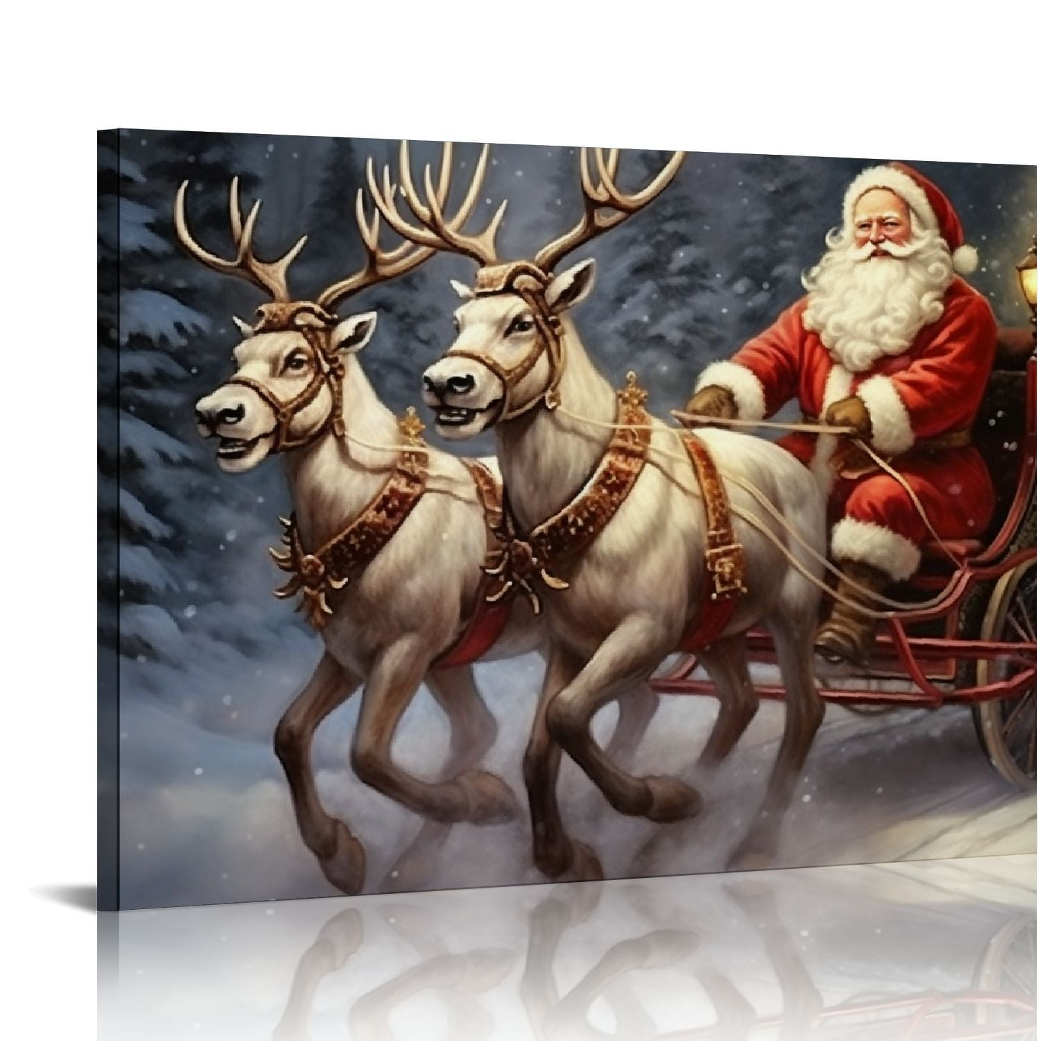 FLORID Vintage Santa Sleigh Wall Art Christmas Decor Canvas Print for