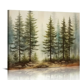 Vintage Christmas Wrapping Paper, Green Pine Trees Print Art