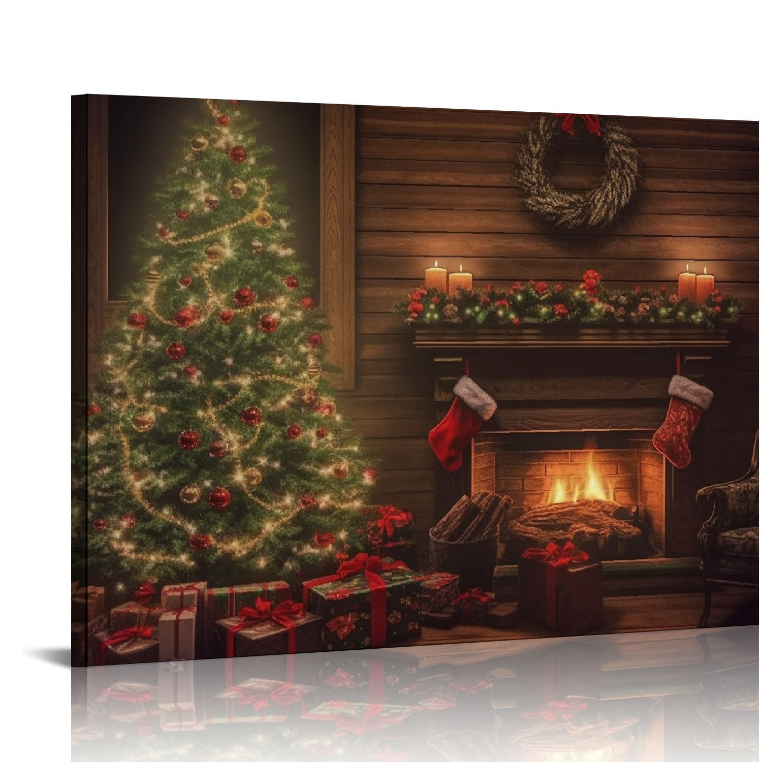 FLORIDChristmas Canvas Prints Wall Art, Light Up Snowy Scene Picture