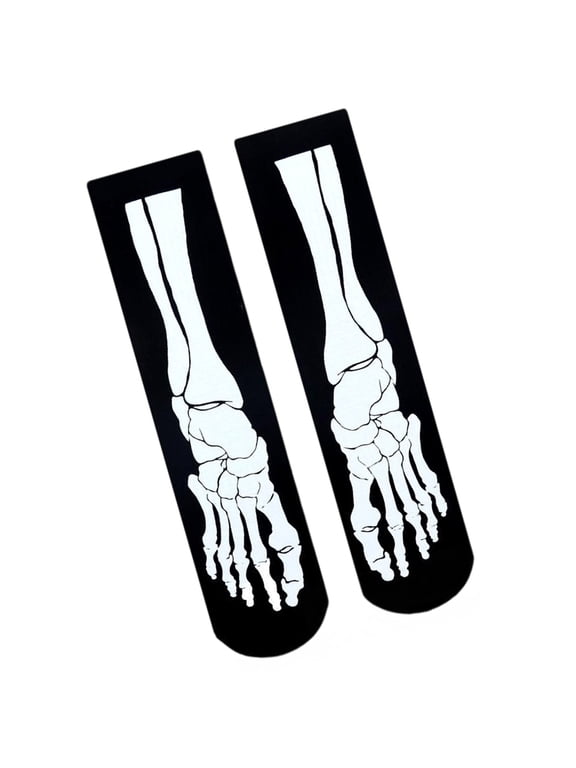 1. Halloween Skeleton Bone Print Middle Calf Socks for Women Men Teens Cosplay Party Hosiery