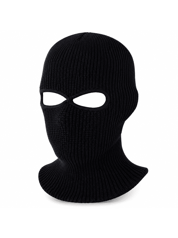 2-Hole Knitted Full Face Cover Ski Neck Gaiter,Winter Balaclava Warm Knit Beanie for Outdoor Sports (Black)