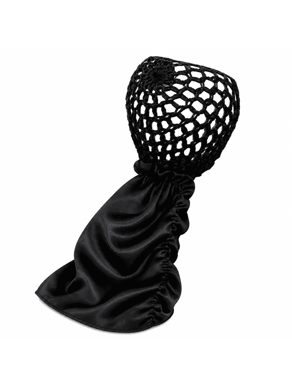 2 In1 Wrap Cap Bonnet Reversible Adjustable Hair Wrap Band Extra Long Hair Silk Braid Bonnet for Curly, Black, 1Pc