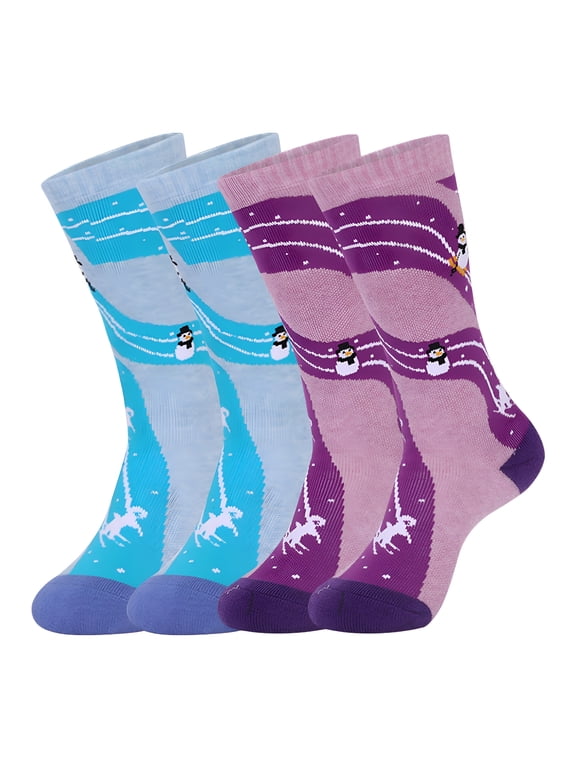 2 Pair Ski Socks, Cotton Blend Snowboarding Socks for Toddler Youth Boy Girl, Winter Thermal Socks for Indoor Outdoor Cold Weather, 26-34