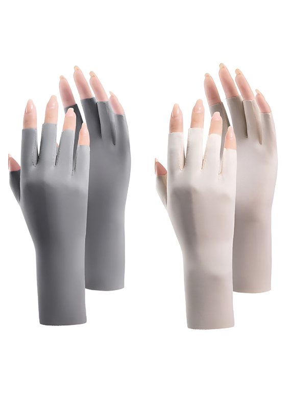 2 Pairs Women Sunscreen Fingerless Gloves UV Protection Half Finger Gloves Summer Sunblock Gloves for Driving Riding Fishing Golfing Outdoor Activities Favors