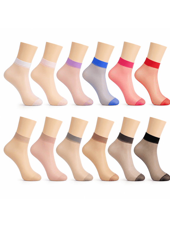 2026 New 12 Pairs Sheer Ankle Socks Thin Nylon Transparent Ankle High Hosiery Socks Short Dress Stockings for Women and Girls