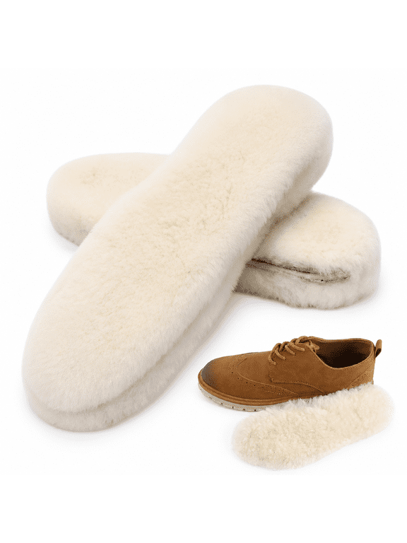 2026 New 2 Pairs Thick Sheepskin Fleece Insoles for Women, Warm Fluffy Wool Replacement Cozy Breathable Inner Soles for Shoes Boots Slippers Size 8 M Us Women