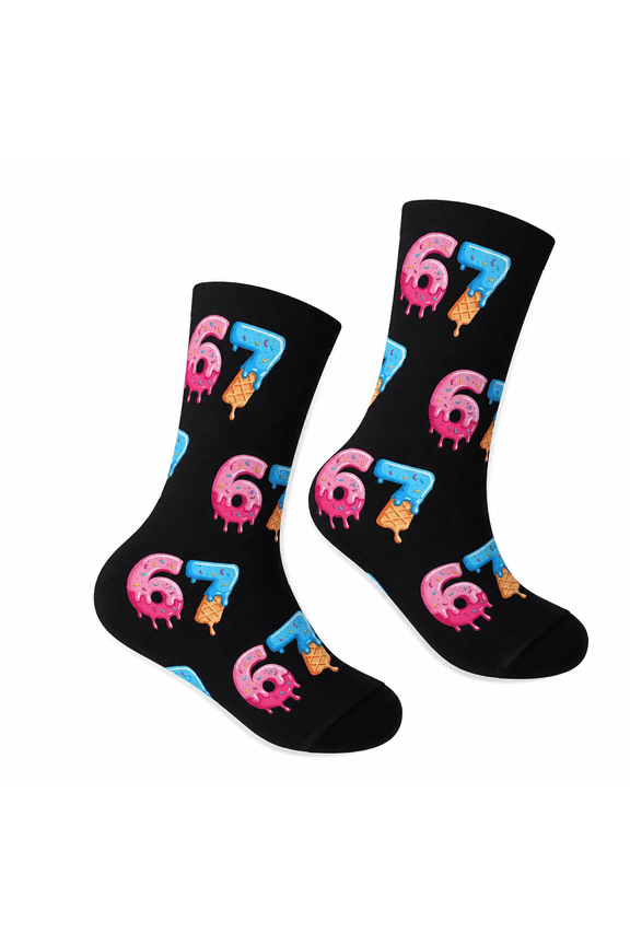 2026 New 67 Socks Ice Cream 6 7 Meme Novelty Six Seven Crew Socks Funny Gifts for Boys Girls Fashion Footwear 7-13 Years Black