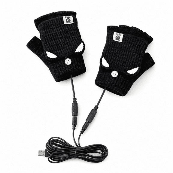 FLORNIX 2026 New Heated Gloves for Arthritis Hands Smart Usb Rechargeable Winter Cold Protection Warmth Half Finger Clamshell Knitting Heating Gloves Black One Size, Unisex