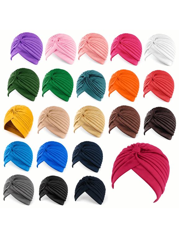 22Pcs Stretch Turbans Chemo Head Wrap for Women Man Cancer Head Beanie Twisted Turban Cap Cover Hats