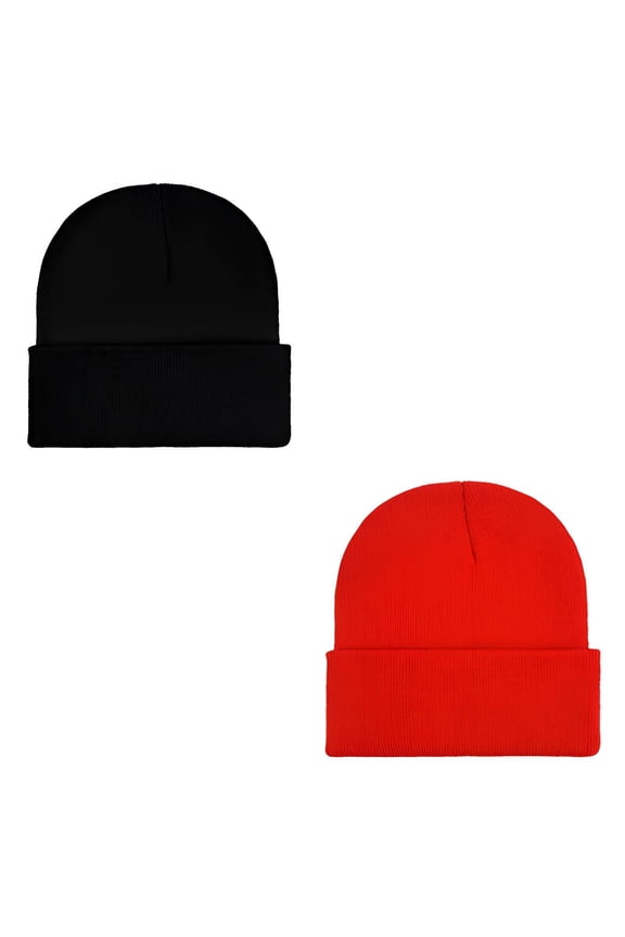 2Pcs Beanies Hats Men,Cold Protection Caps for Men,Head Coverage Extreme Weather Beanies Hats Men,Black&Red