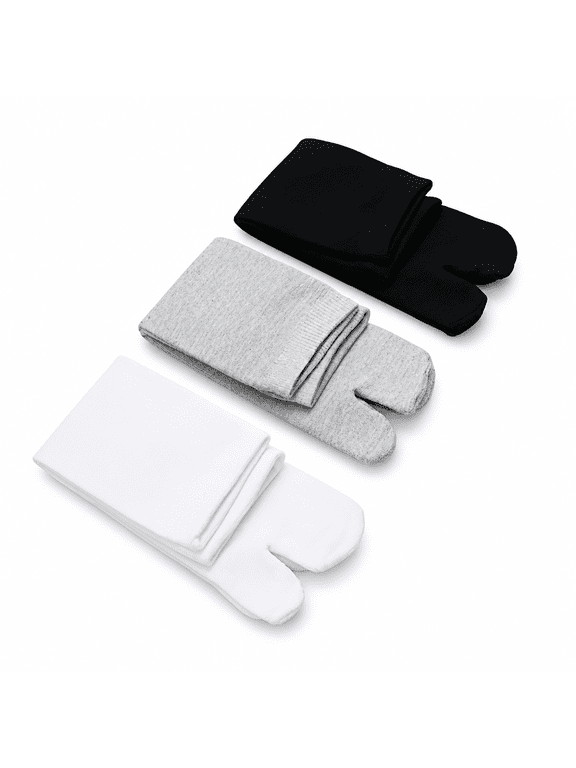3 Pairs Japan Tabi Socks, Split 2 Toe Sandals Ninja Slipper Japanese Kimono Black