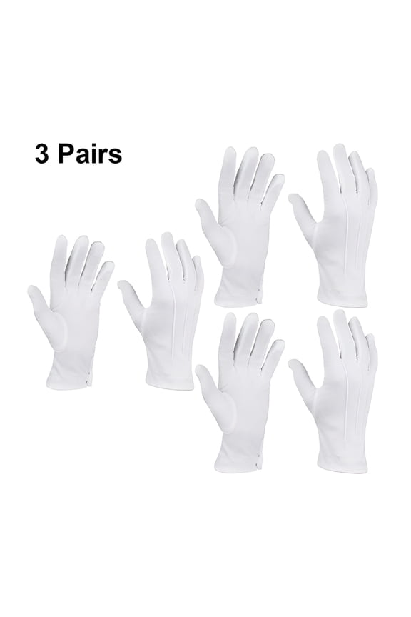3 Pairs White Polyester Marching Gloves,Formal Tuxedo Honor Guard Parade Gloves