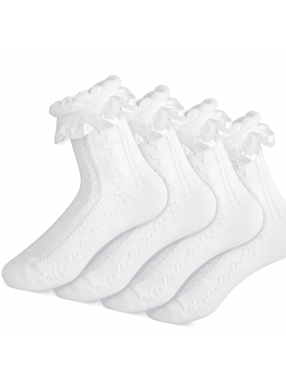 3 Pairs White Ruffle Socks Women Lace Socks Cute Frilly Socks Comfortable Cotton Socks Fancy Ankle Socks Lovely Socks Princess Lolita Socks for Women Girls