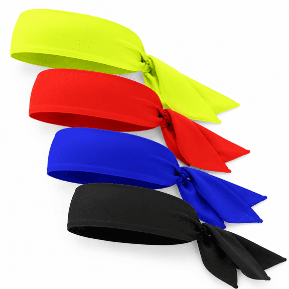 FLORNIX 4 Pack Sweat Wicking Tie, Tie Back band, Tie Up Hair Band for Men Women Kids Girls Boys, Athletic Ninja Sweatband Wraps