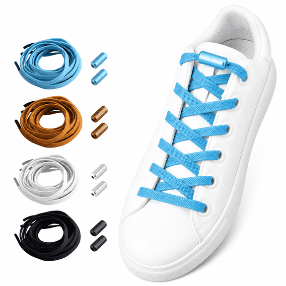 FLORNIX 4 Pairs No Tie Shoelaces Elastic Lock Fast Lacing Lazy Lace Adult Kids Sport Sneakers Shoe Strings Shoe Laces Men Women Lock Quick Lazy Laces, White Black Blue Brown