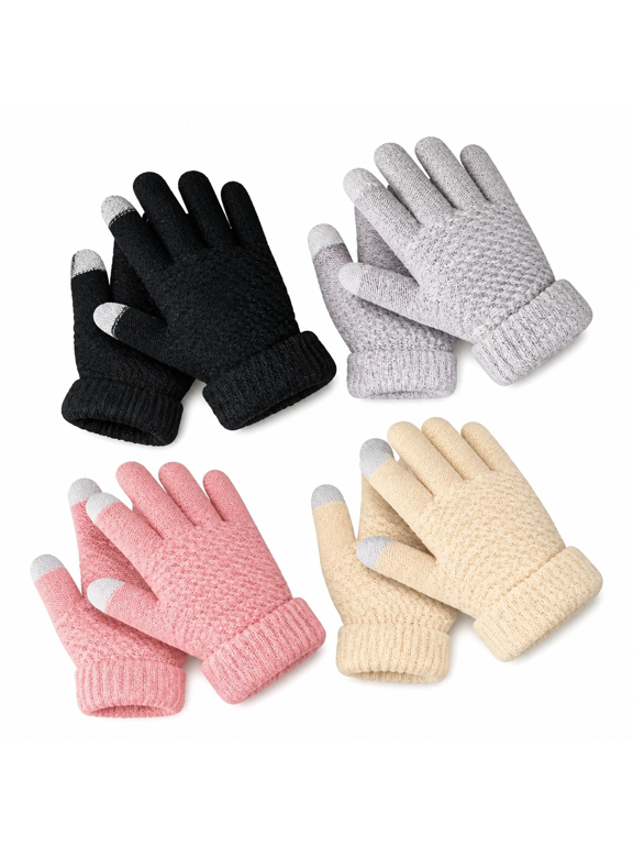 4 Pairs Winter Gloves Warm Touch Screen Knit Fleece Gloves for Women Cold Weather