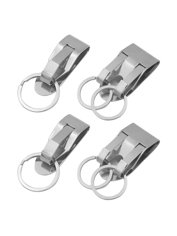 4 Pcs Belt Key Holder Clips, Stainless Steel Security Belt Clip Keychain, Quick Release Clip-On Holder with Detachable Key Ring, Heavy Duty Belt Keyring for ID Badge, Keys or Small Tools