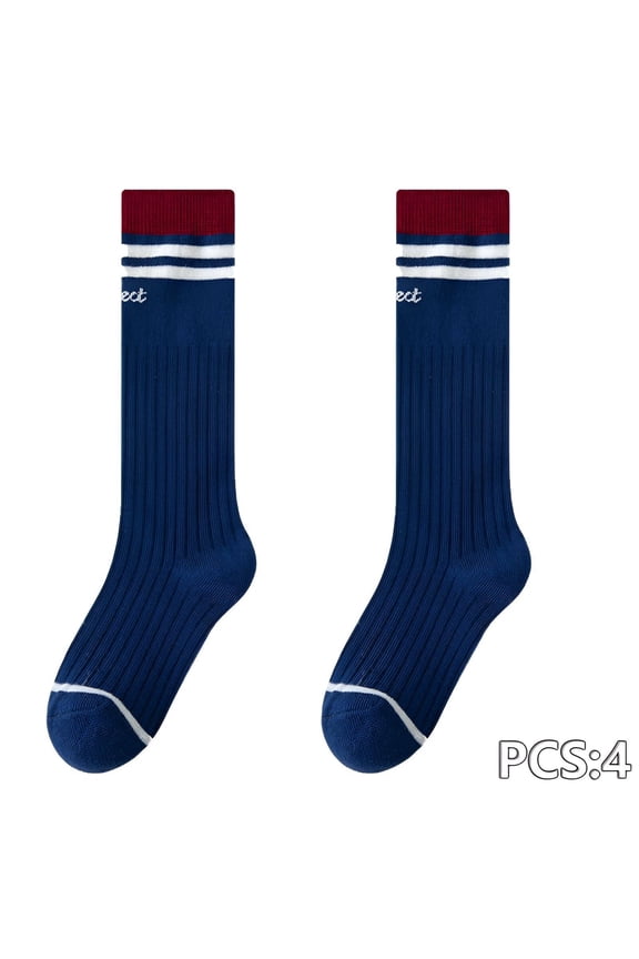 4Pairs Knee High Socks for Women,Stretchy Ribbed Cuff Knee High Socks,No-Slip Secure Hold Long Socks,NavyBlue