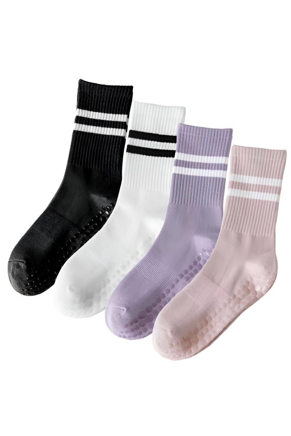 4Pairs Pilates Socks,High Stretch Ribbed Cuff Pilates Grip Socks Women,Comfortable Fit and Prevents Foot Tightness Grip Socks Pilates,Style2