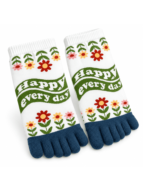 5 Pairs Cartoon Cute Women Toe Socks with Separate Fingers Cotton Mid Tube Five Finger Socks Sports Yoga Spring Summer
