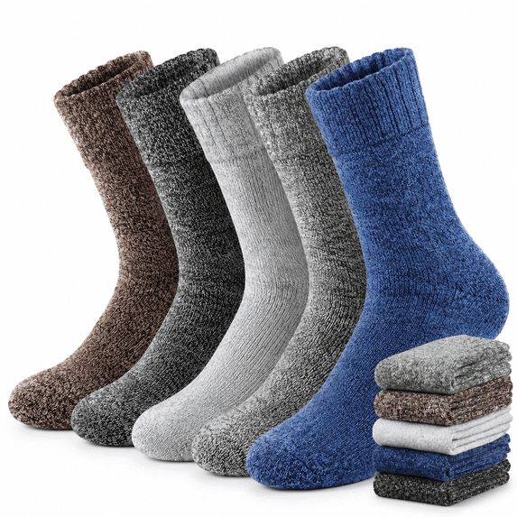 FLORNIX 5 Pairs Merino Wool Socks for Men, Thick Winter Wool Hiking ...
