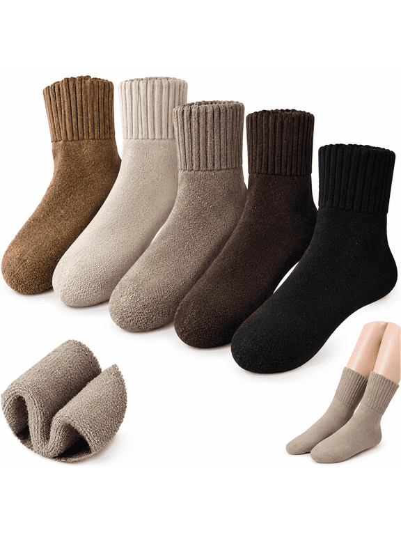 5 Pairs Women'S Solid Mid-Calf Socks, Scrunch Socks Knit Mid Calf Rib Tube Scrunchy Slouchy Retro Trendy Crew Socks Slouchy Socks for Women(5Pcs-E)