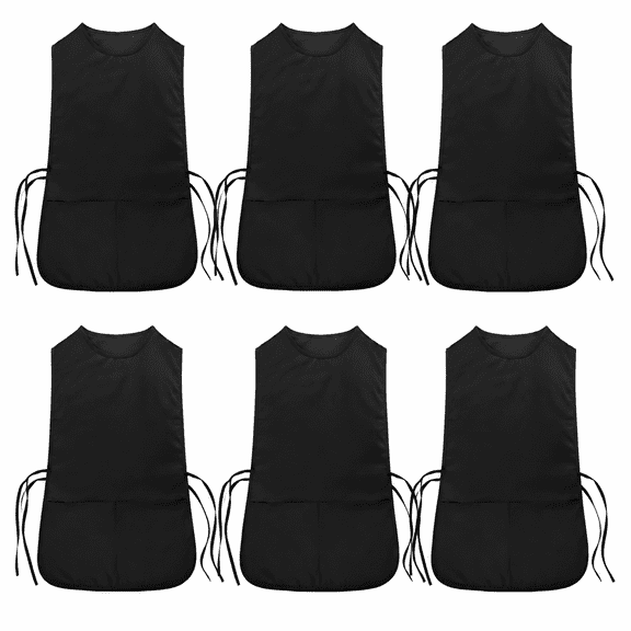 FLORNIX 6 Pack Unisex Cobbler Apron Sleeveless Vest Cobbler Aprons for Women Men Smock Apron with 2 Pockets for Kitchen Cooking Restaurant BBQ Painting Crafting Barber Chefs Waiters, Black
