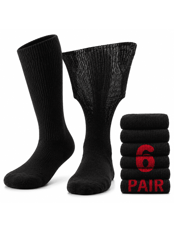 6 Pairs Merino Wool Diabetic Socks for Men Women Thick Warm Loose Fit Non Binding Wide Feet Soft Breathable