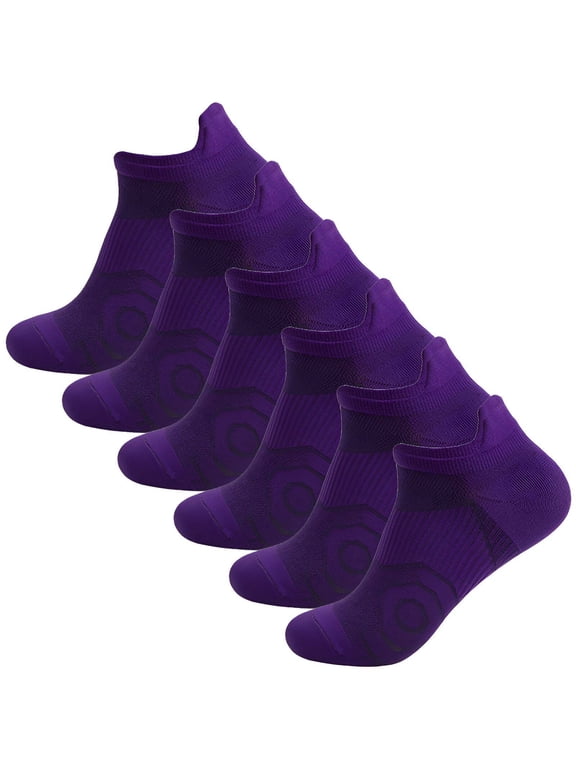 6Pairs Running Socks,Anti-Pilling Mens Running Socks,Long-Lasting Wear Ankle Socks,Purple