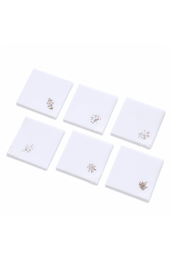 6pcs Women Cotton Handkerchiefs Flower Embroidered Handkerchief (Random Style)