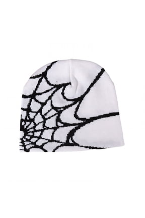 Beanies Hats Men,Spiderweb Jacquard Design Beanies,Thick Knitted Material Mens Beanie,White,OneSize