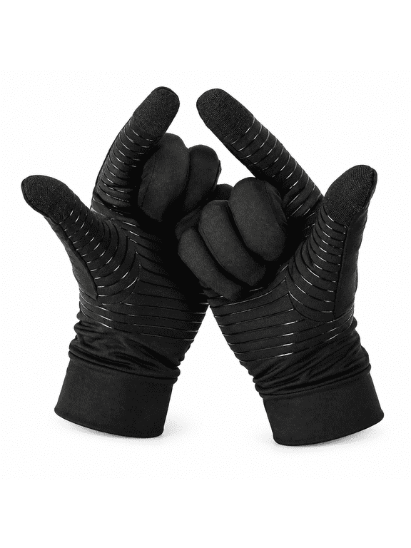 Compression Full Finger Gloves with Touchscreen for Everyday Support Warm Gloves for Men and Women Black L