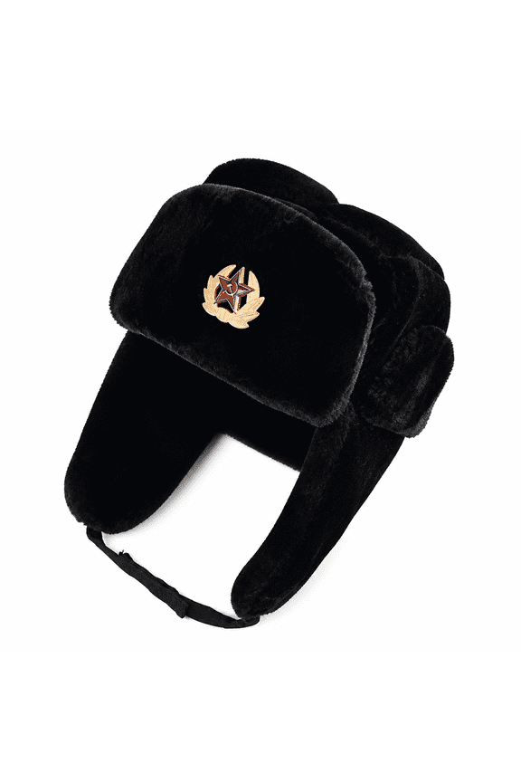 Cotton Unisex Men Women Russian Ushanka Badge Bomber Hat Pilot Hat Winter Hat with Earflaps Winter Warm Hat