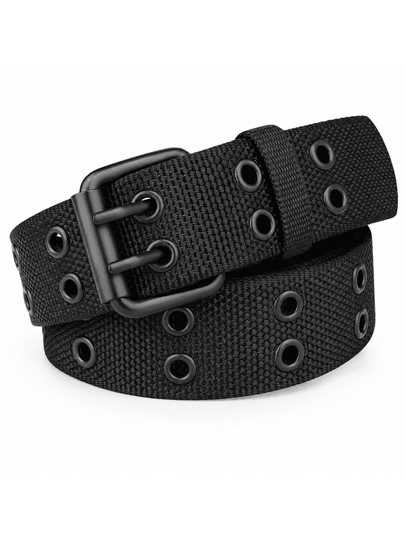 Double Prong Belt, 43.31 in Black Grommet Nylon Belt for Men and Women, Unisex Belt