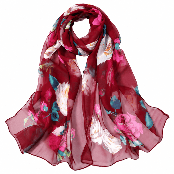 FLORNIX Fashion Women Roses Printing Long Soft Wrap Scarf Silk Shawl Scarves