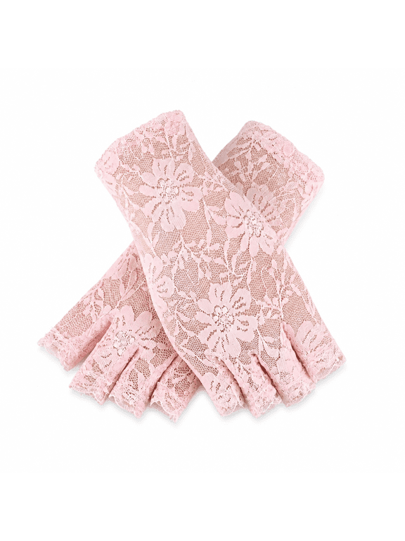 Lace Driving Gloves Long Fingerless Half Finger Fishnet Gloves Mesh Mitten Dance Gloves PINK