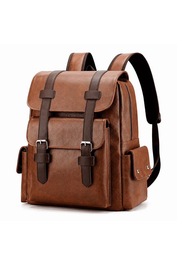 Leather Backpack for Men Adjustable Straps Leather Laptop Backpack Expansive Storage Fully Adjustable Straps Leather Travel Backpack Style2 Khaki