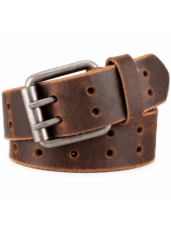 Leather Work Belt,Heavy Duty Double Prong Full Grain Leather Belts for Men 1 1/2",Mens Casual Belts for Jeans Leather Work Belt