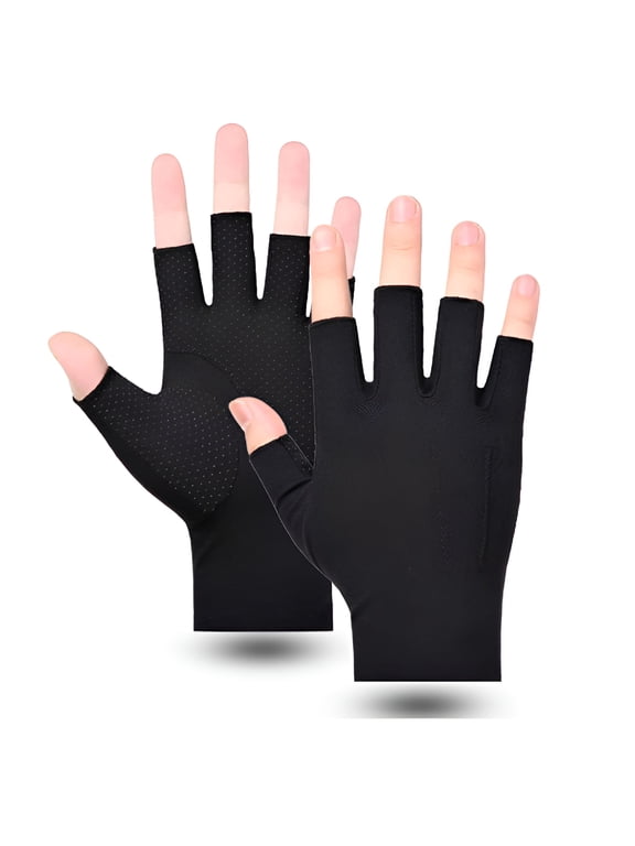 Lightweight Summer Fingerless Gloves UV Sun Protection Driving Cotton Gloves Nonslip Touchscreen Gloves-Black