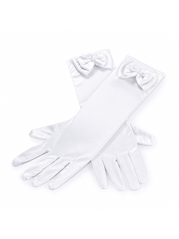 Little Girls Gloves, Princess Long Gloves Shiny Silky Satin Gloves for Kids Party, Wedding, Formal Pageant Ages 2 to 8 Years Old White
