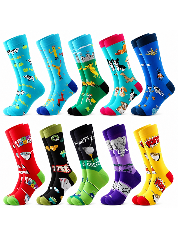 Men's Dress Socks Funny Fun Colorful Crazy Funky Crew Socks for Men Novelty Happy Cotton Fun Socks for Men Size 9-12