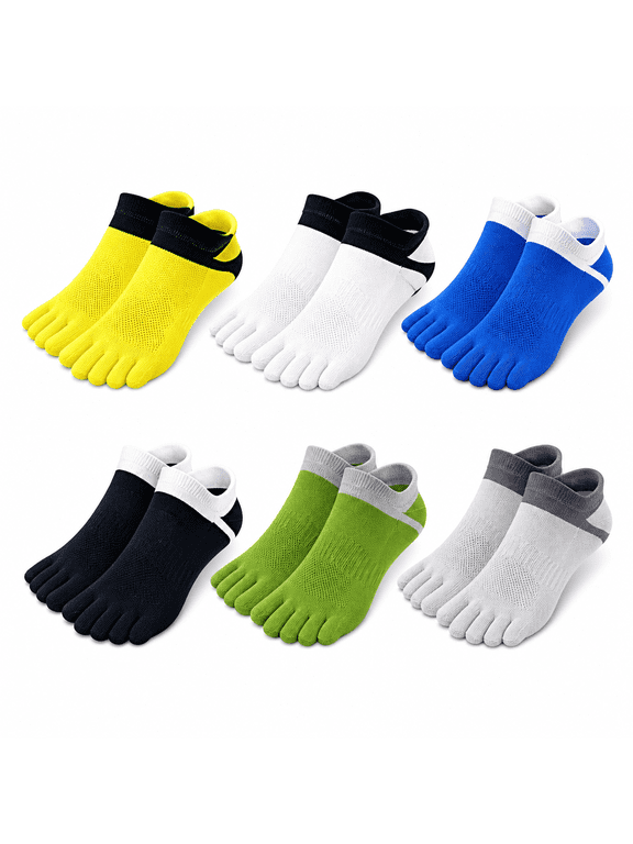 Mens Toe Socks Cotton Athletic Running Ankle Five Finger Crew Socks for Big Feet