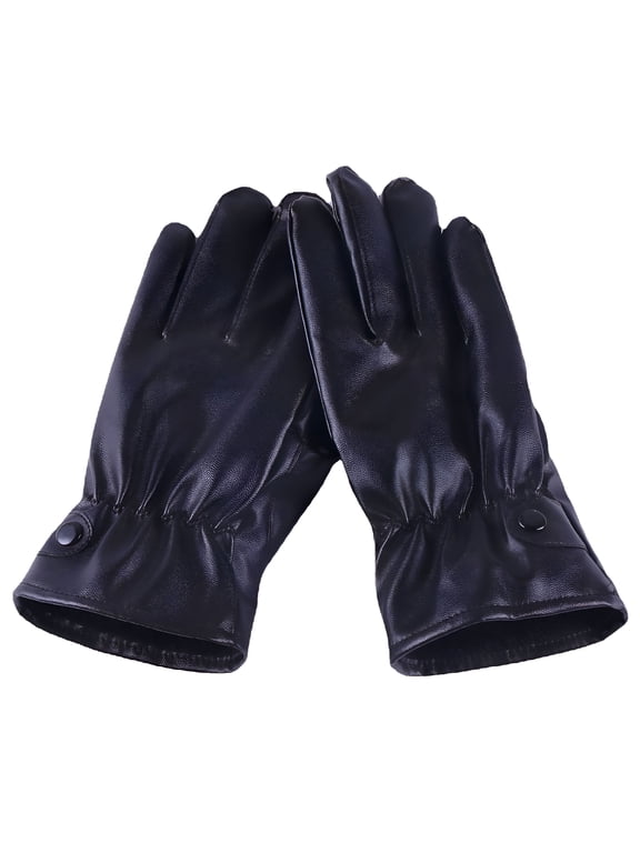 Mens Winter Black Leather Gloves For Driving Dress Real Sheepskin Leather Warm Fleece Lined Gloves