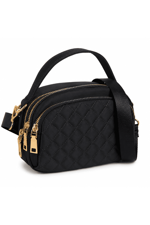 Nylon Crossbody Bags for Women,Lightweight Construction Travel Purse,Perfect Daily Companion Quilted Crossbody Bags for Women,Black