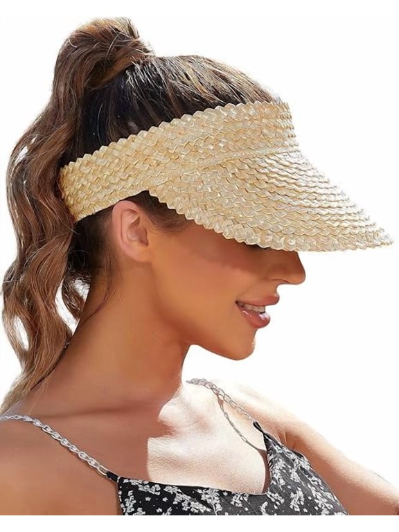 Straw Sun Visors & Hats for Women - Packable Beach Hats, Handmade, Sun Protection
